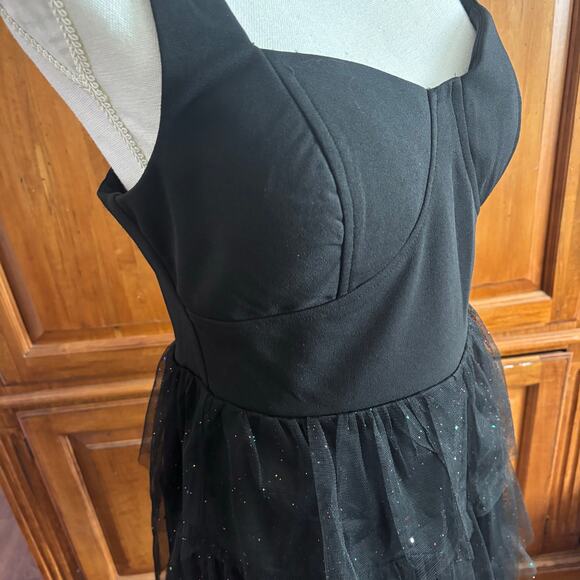 Cocktail evening DATE NIGHT dress by Crystal Doll layer glitter sequin tulle M - Picture 4 of 16